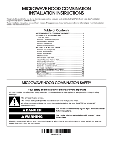 Amana AMV2307PFS 1.6-cu ft Over-the-Range Microwave Installation guide