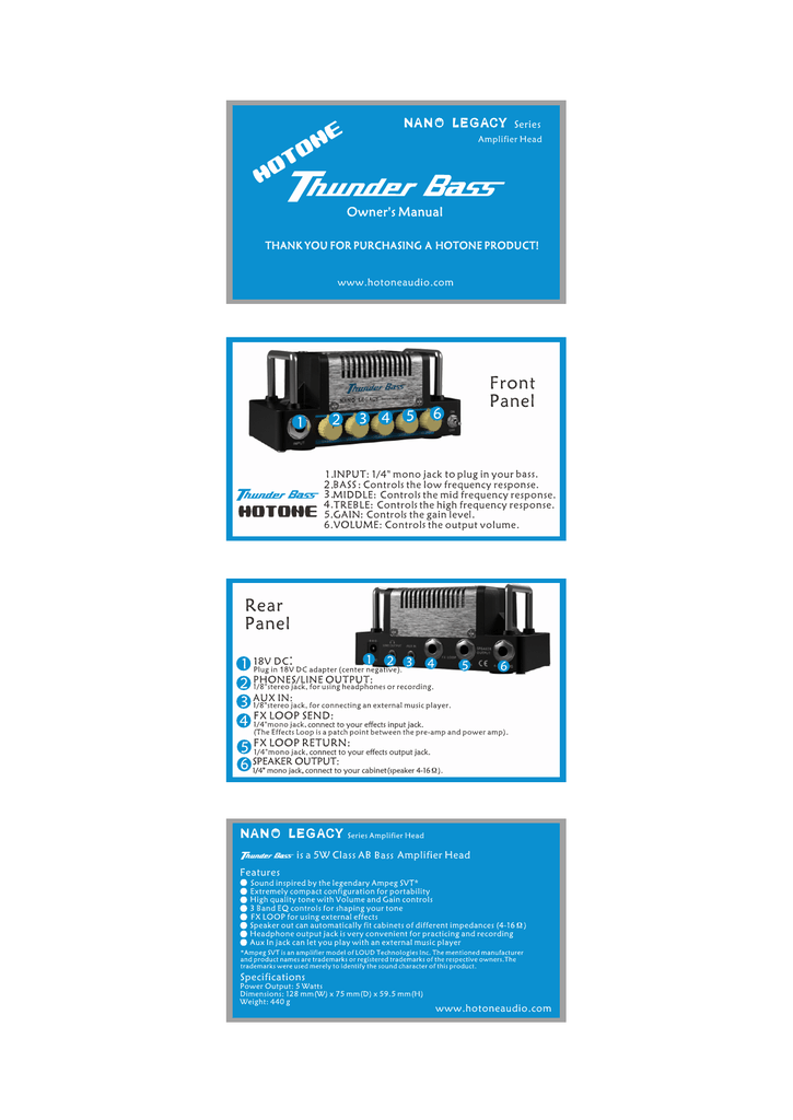 Hotone Thunder Bass 5 Watt Mini Bass Guitar Amplifier Head Manual Pdf Manualzz