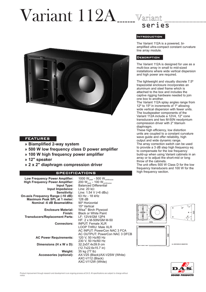 Tehnična specifikacija DAS Audio Variant-112A ANG | Manualzz