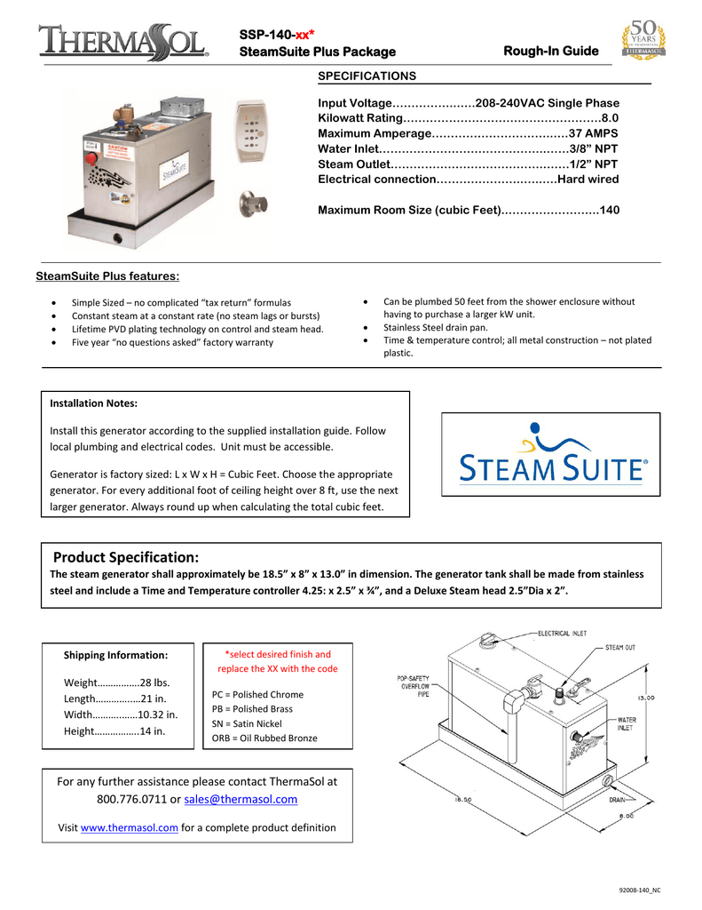 Thermasol Steam Shower Model 84 Manual