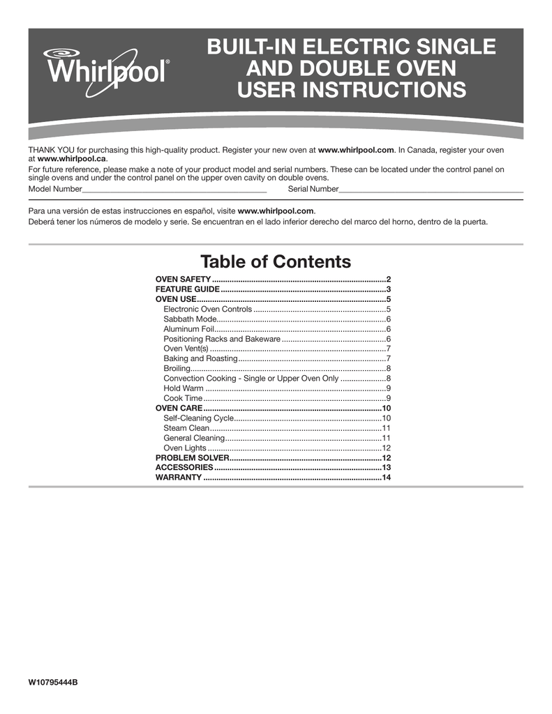 BUILTIN ELECTRIC SINGLE AND DOUBLE OVEN USER INSTRUCTIONS Manualzz