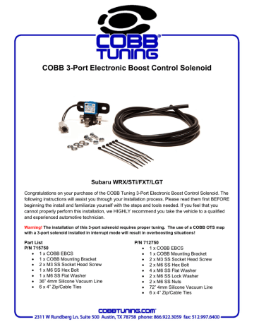 COBB 3-Port Electronic Boost Control Solenoid Subaru WRX/STi/FXT/LGT ...