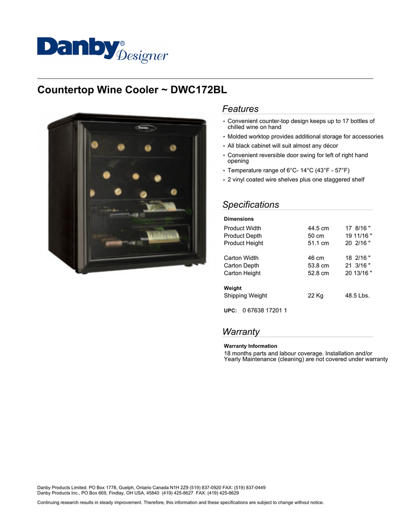 Countertop Wine Cooler Dwc172bl Features Manualzz Com