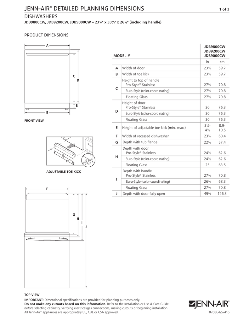 JENN-AIR DETAILED PLANNING DIMENSIONS PRODUCT DIMENSIONS | Manualzz