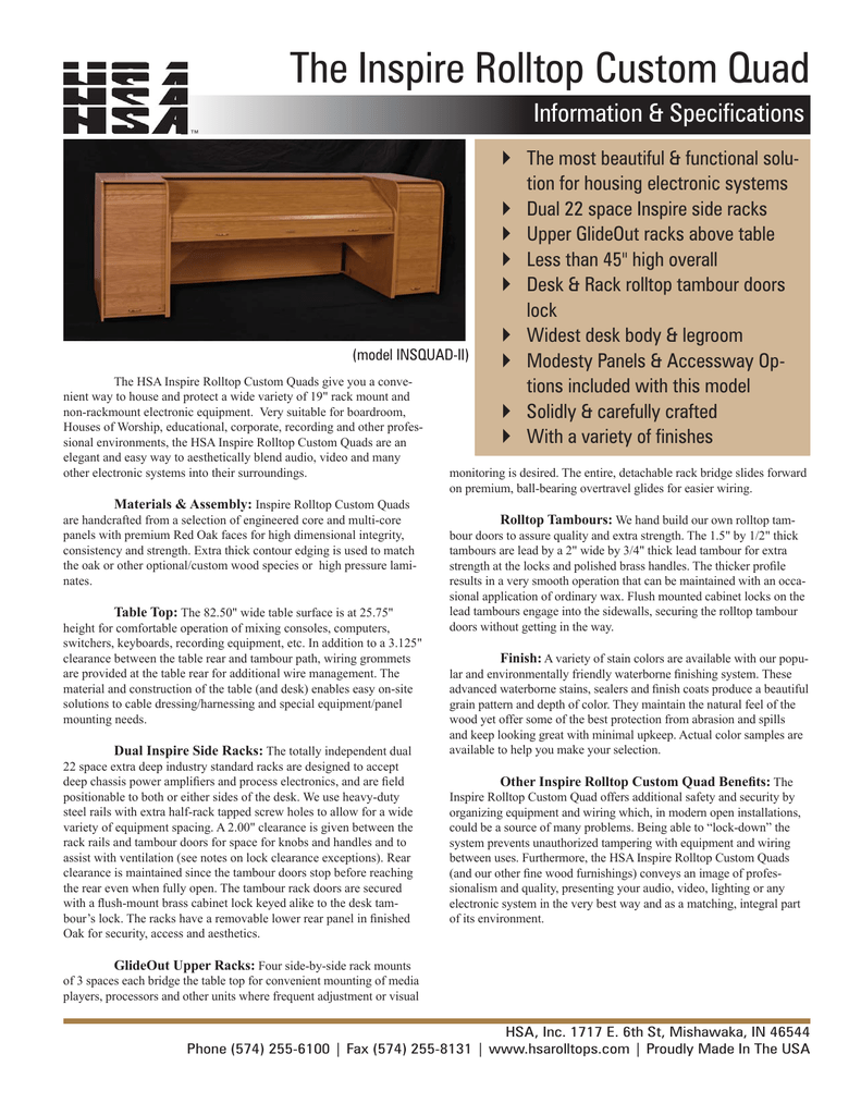 The Inspire Rolltop Custom Quad Information Amp Specifications Manualzz