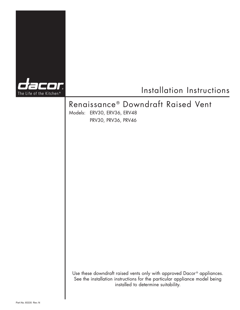Installation Instructions Renaissance Downdraft Raised Vent Manualzz