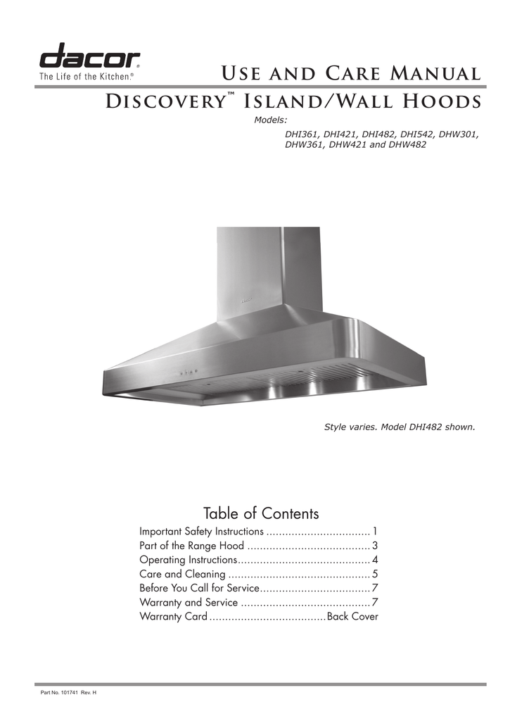 Use and Care Manual Discovery Island/Wall Hoods Manualzz