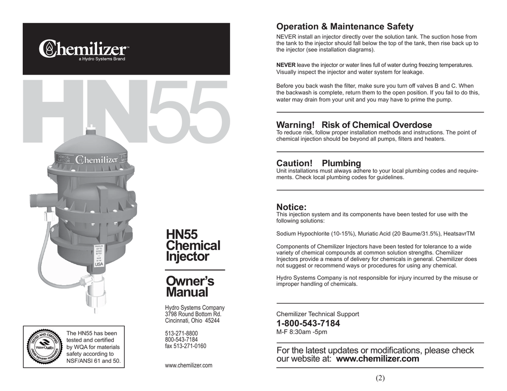 Chemilizer Hn55 Manual Rev 6 10 Manualzz