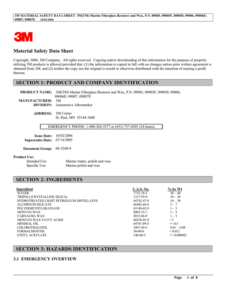 3m Marine Restorer Wax Msds Manualzz