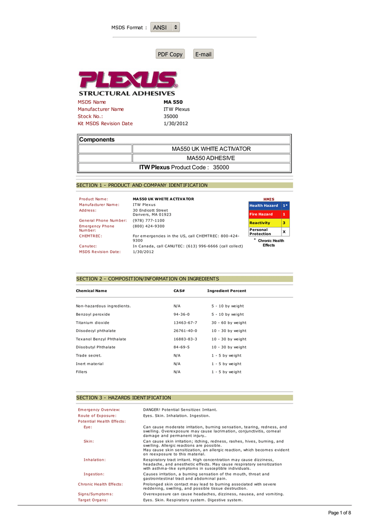Msds Plexus Ma 550 High Strength Adhesive Manualzz