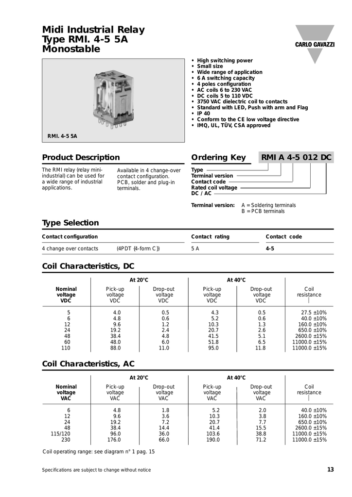 RMI A 4 5 230V Relay Carlo Gavazzi RP1A40D5 Relay RPM1P SOCKET General