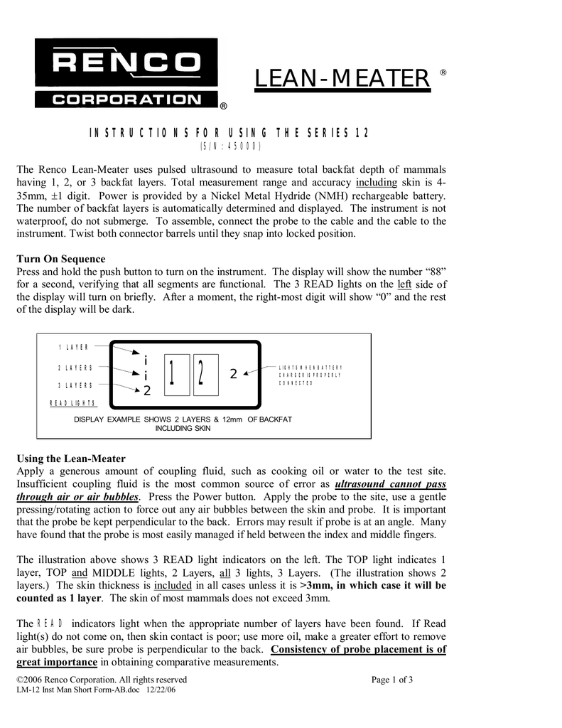 Renco LEANMEATER User Manual Manualzz