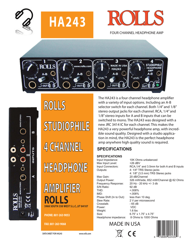 Rolls HA243 Headphone Amplifier 