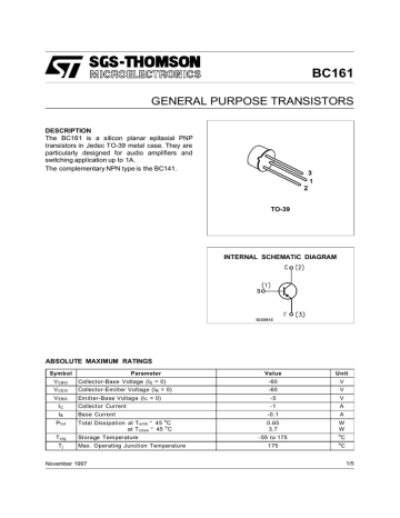Silizium Transistor PNP  TO-5 5-er Pack + + BC160-16 