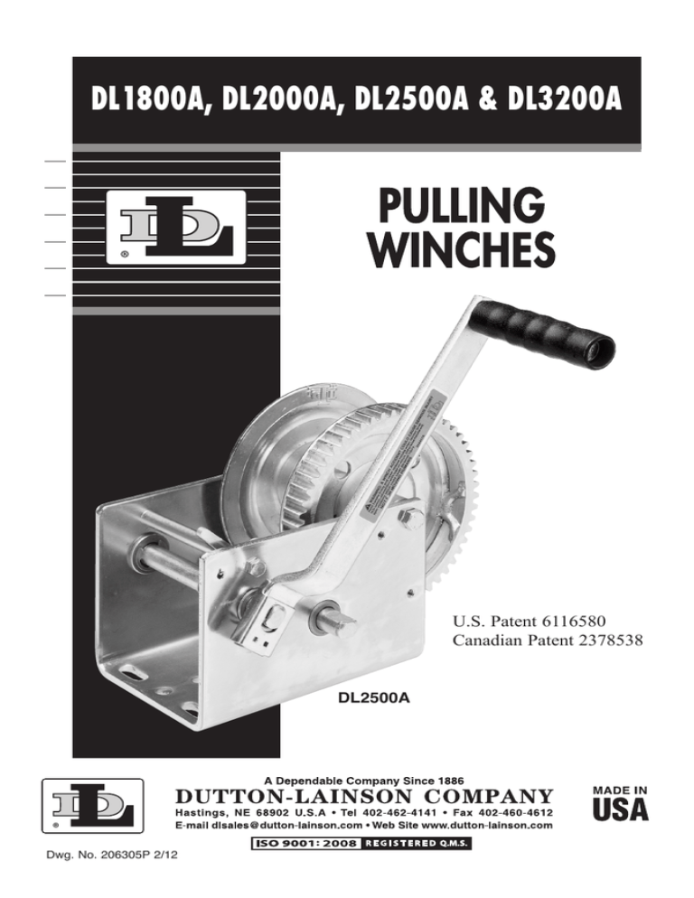 Pulling Winches Dl1800a Dl00a Dl2500a Amp Dl30a U S Patent Manualzz