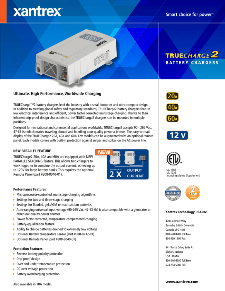Datasheet - Xantrex Truecharge2 20, 40 and 60 | Manualzz