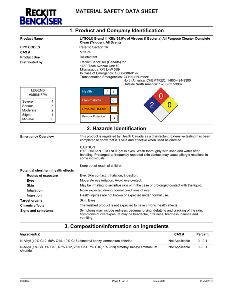 Material Safety Data Sheet 1 Product And Company Identification Manualzz