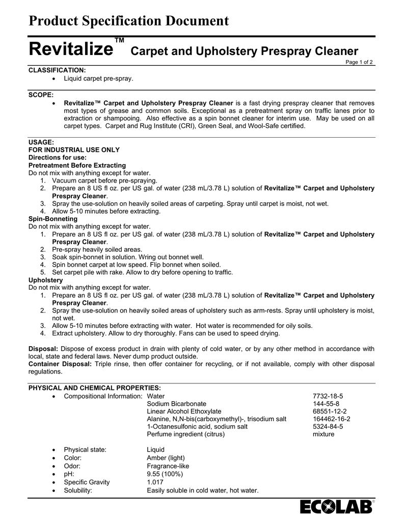 Revitalize Product Specification Document Manualzz