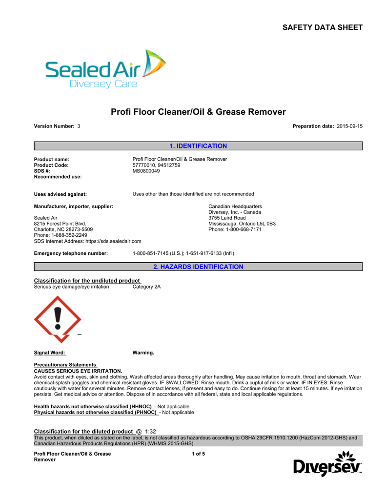 Diversey Profi Floor Cleaner Sds Carpet Vidalondon