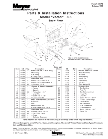 Meyer Vector 8.5 Parts & Installation Instructions | Manualzz