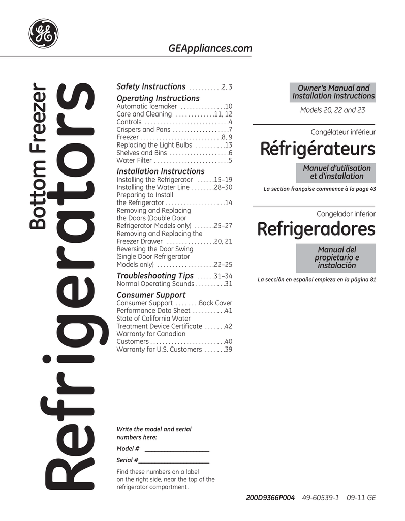 GE GDSS0KCXSS Refrigerator User manual Manualzz