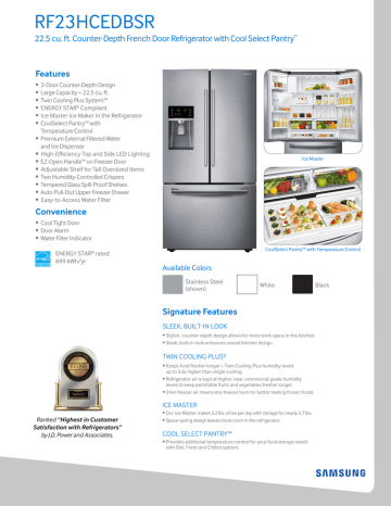 RF23HCEDBSR 22.5 cu. ft. Counter-Depth French Door Refrigerator with Cool Select... Features | Manualzz