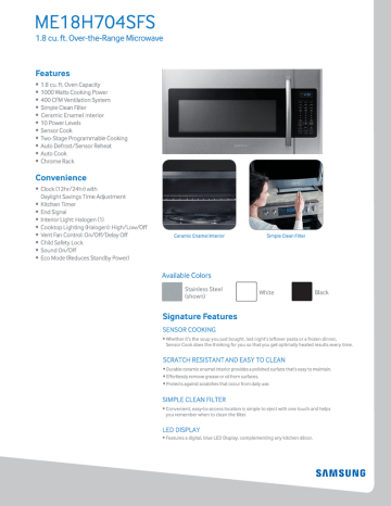 samsung over the range microwave model me18h704sfs