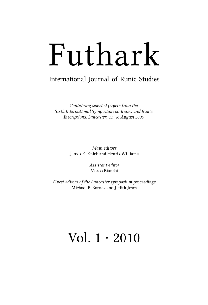 Futhark International Journal Of Runic Studies Manualzz