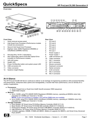QuickSpecs HP ProLiant DL380 Generation 6 Overview | Manualzz