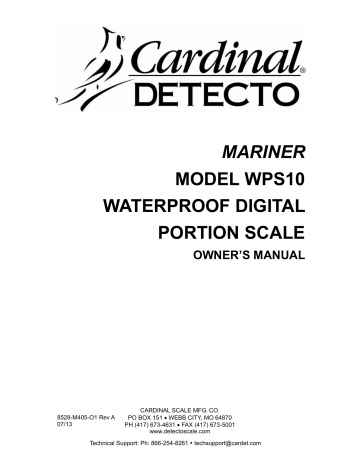 Key Functions. Cardinal Detecto MARINER WPS10 | Manualzz