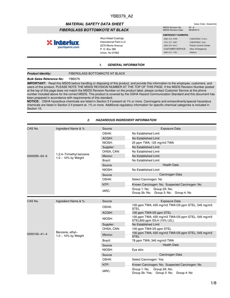 MSDS Fiberglass BottomKote NT Black Manualzz