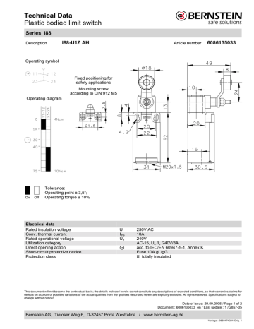 Details about   Bernstein I88-A2Z KNw  6186827266 Safety Switch 