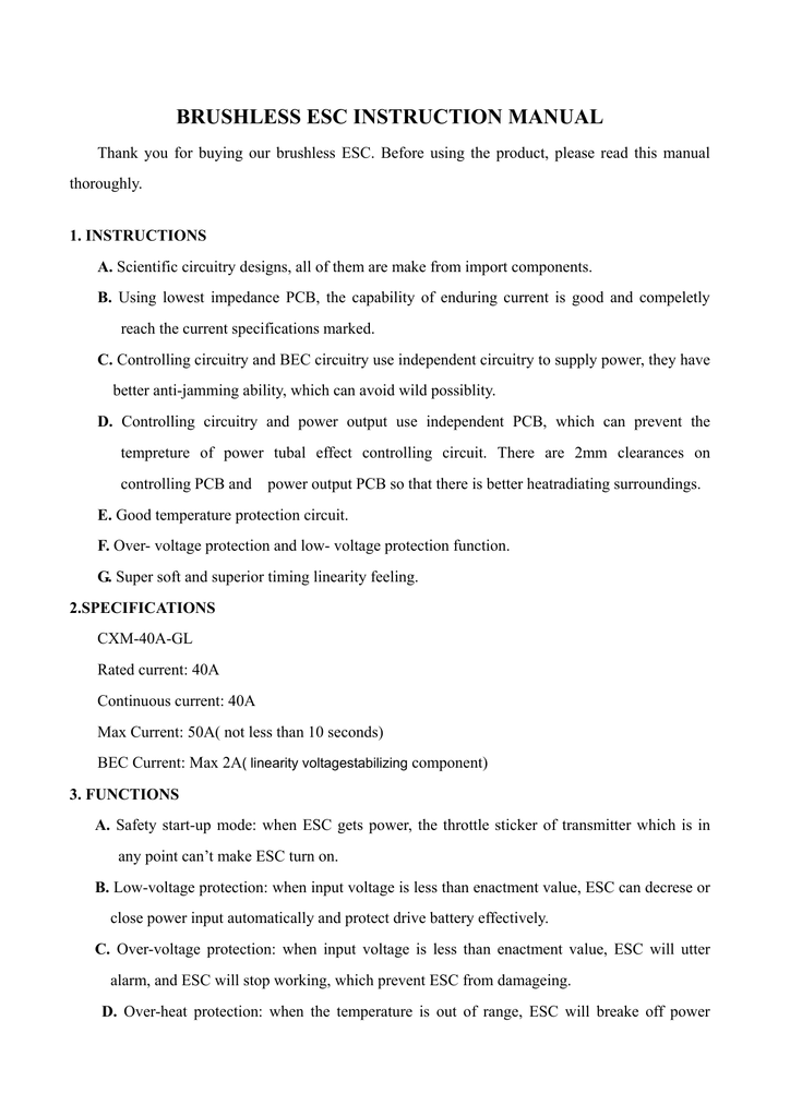 40A ESC manual.pdf | Manualzz