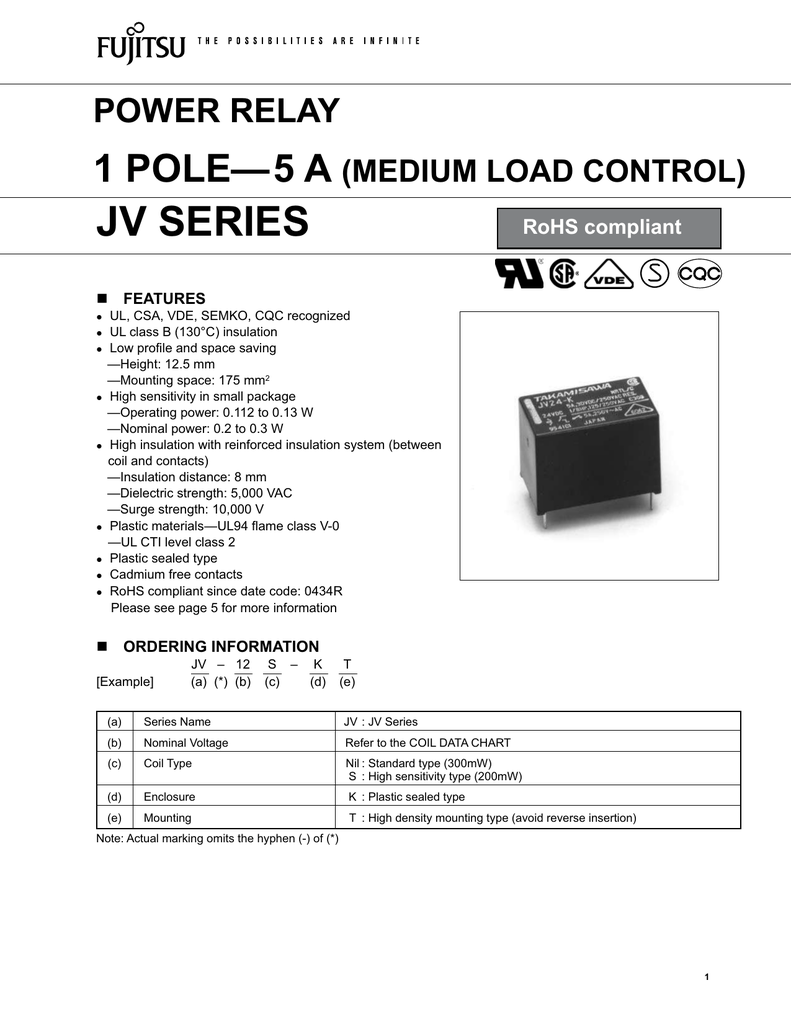 Jv Series 1 Pole 5 A Power Relay Medium Load Control Manualzz