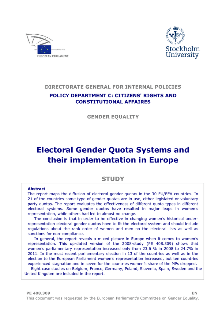 Electoral Gender Quota Systems And Their Implementation In Europe Study Manualzz