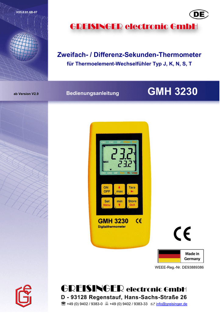 GREISINGER GMH 3230 Digital Thermometer User manual Manualzz