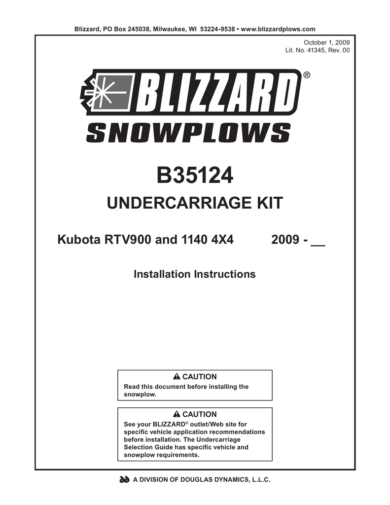 B35124 09 Kubota Rtv900 And Rtv 1140 4x4 Blizzard Plow Mount