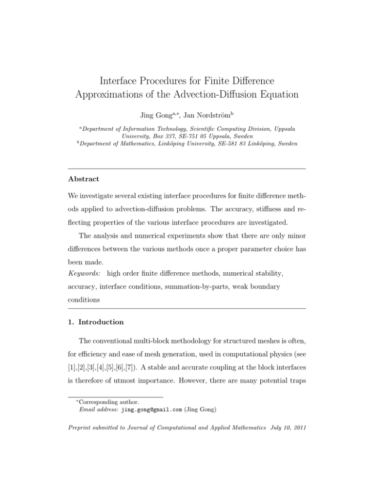 Interface Procedures For Finite Difference Approximations Of The Advection Diffusion Equation Jing Gong Manualzz