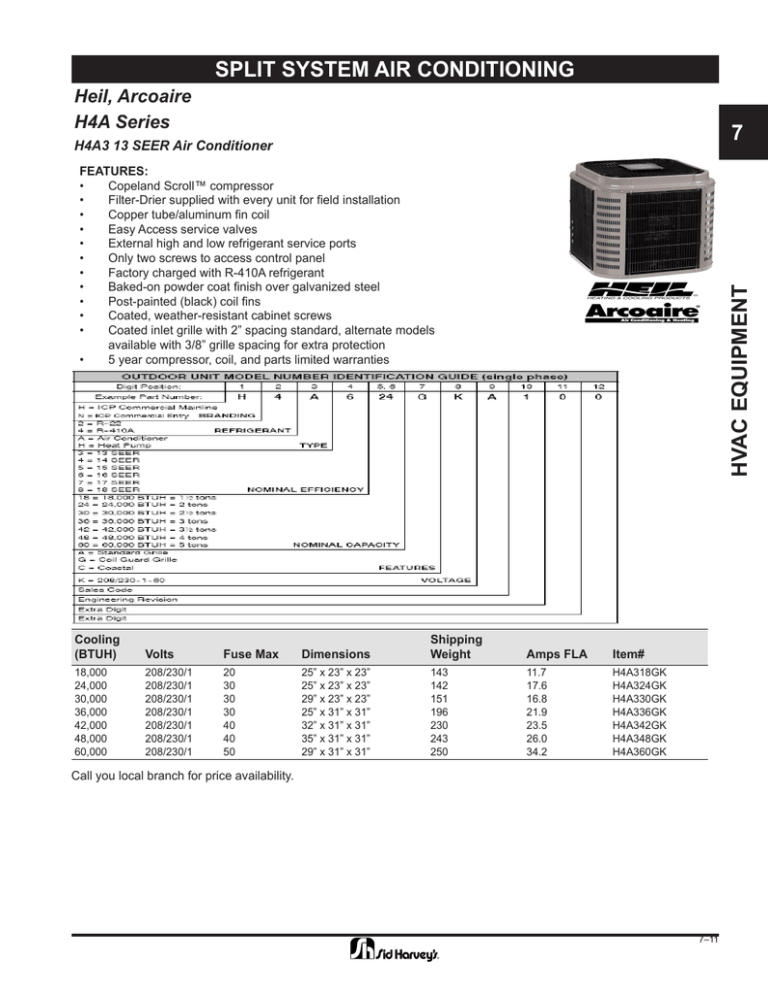 SPLIT SYSTEM AIR CONDITIONING 7 Heil, Arcoaire H4A Series Manualzz