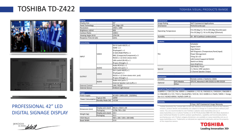 Toshiba Td Z422 Manualzz