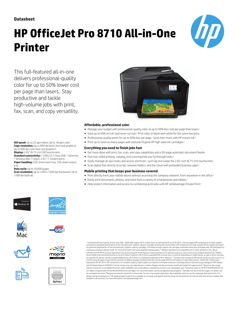 Hp Officejet Pro 8710 All In One Printer Manualzz