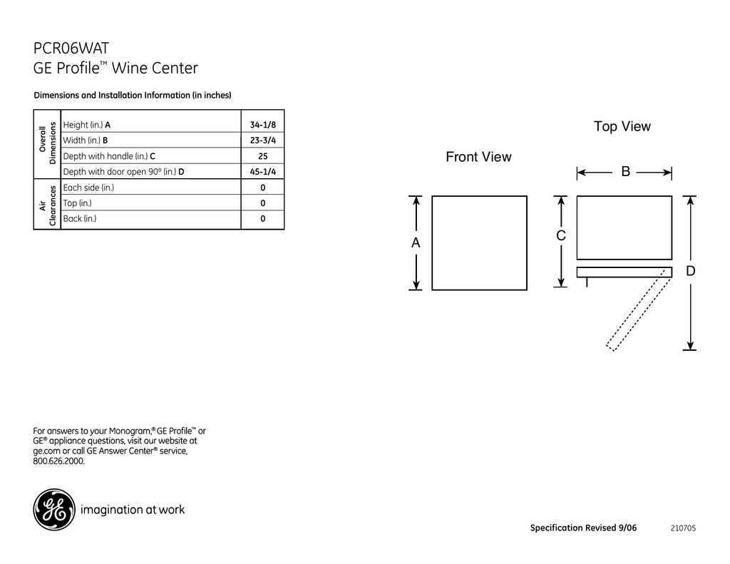 Pcr06wat Ge Profile Wine Center Wine Cooler Manualzz