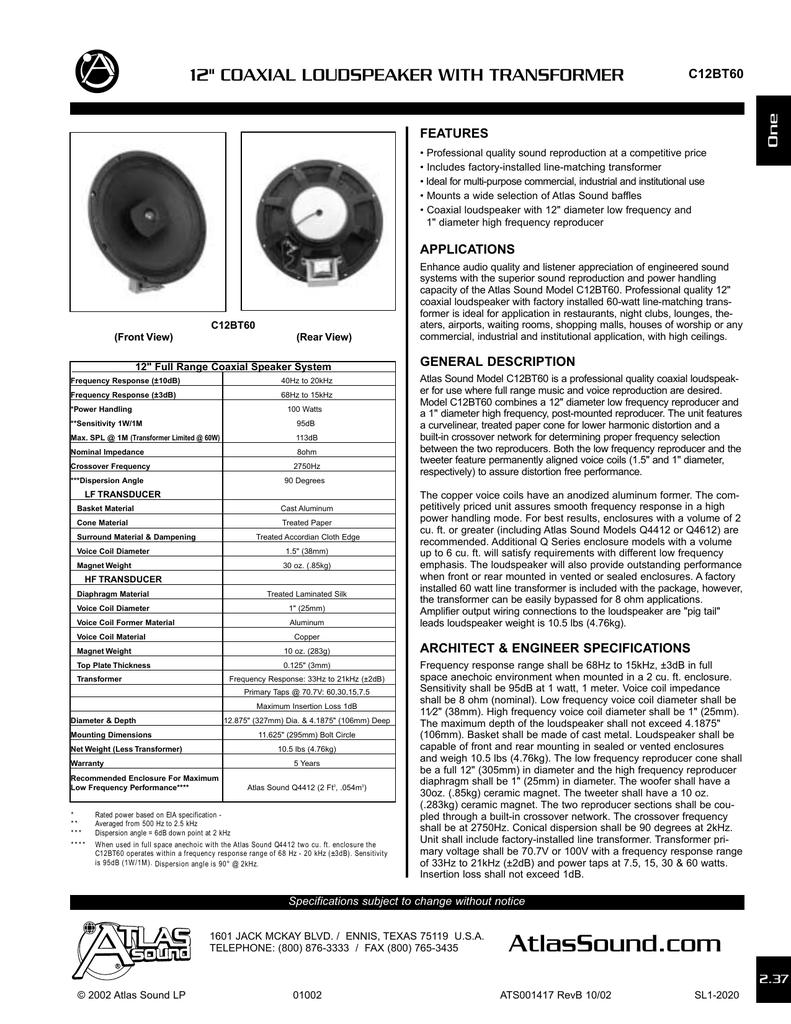 Atlas sound c12bt60 Clearance