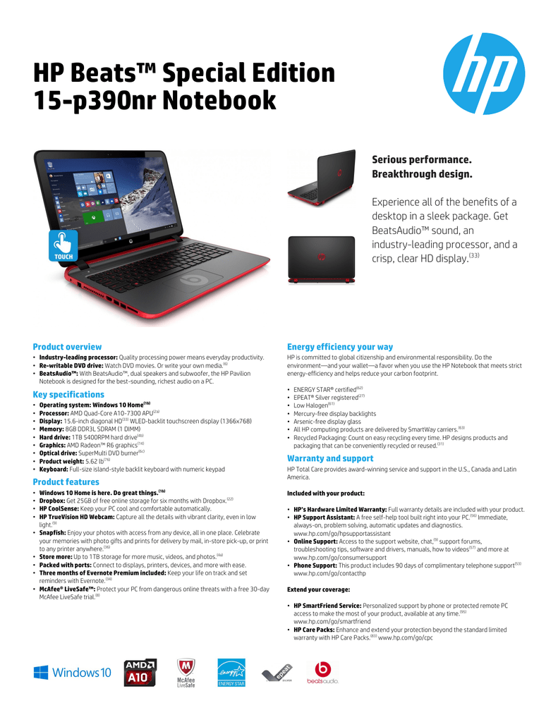 hp beats laptop specs