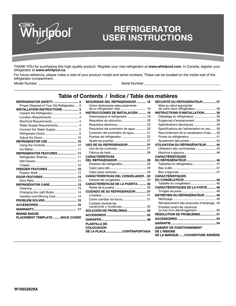 Whirlpool WRT106TFDW Fridge Owner's Manual Manualzz