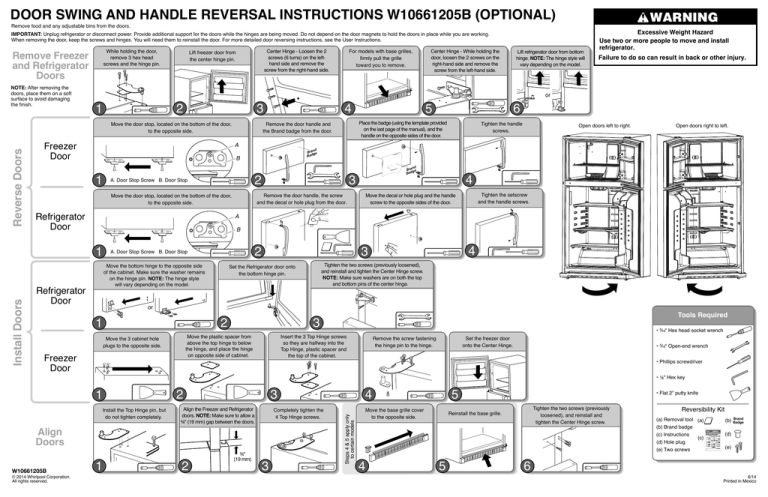 Door Swing And Handle Reversal Instructions W10661205b Optional Manualzz