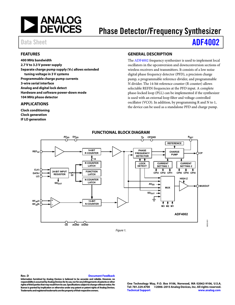 Phase Detector/Frequency Synthesizer ADF4002 Data Sheet FEATURES | Manualzz
