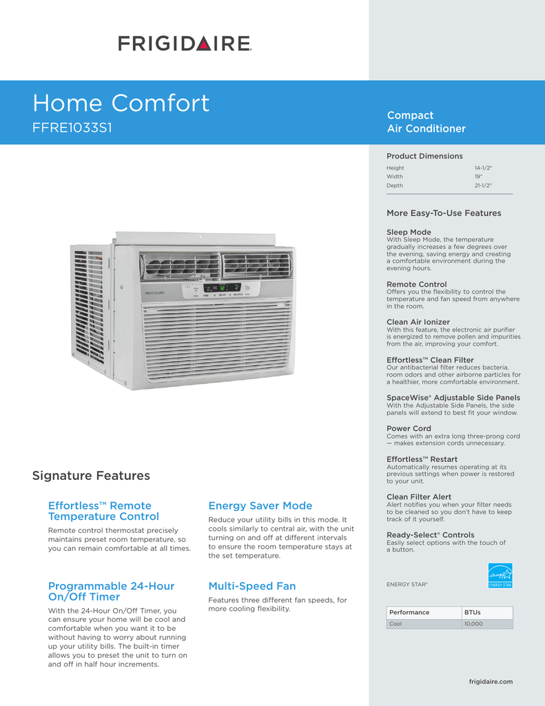 Home Comfort Ffre1033s1 Compact Air Conditioner Manualzz Com