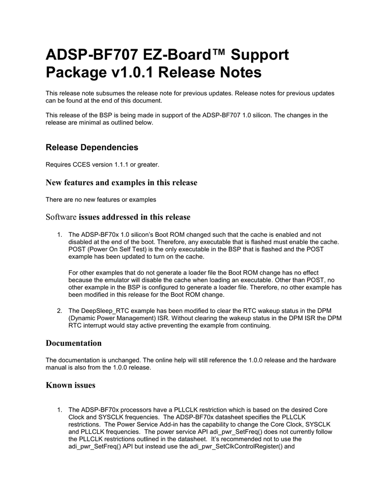 ADSP-BF23 EZ-Board™ Support Package v23.23.23 Release Notes  Manualzz For Software Release Notes Template