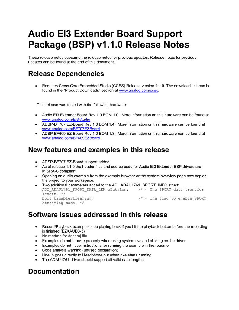 Download Audio EI23 Extender BSP Software Release Notes (Rel 23.23.23 With Regard To Software Release Notes Template